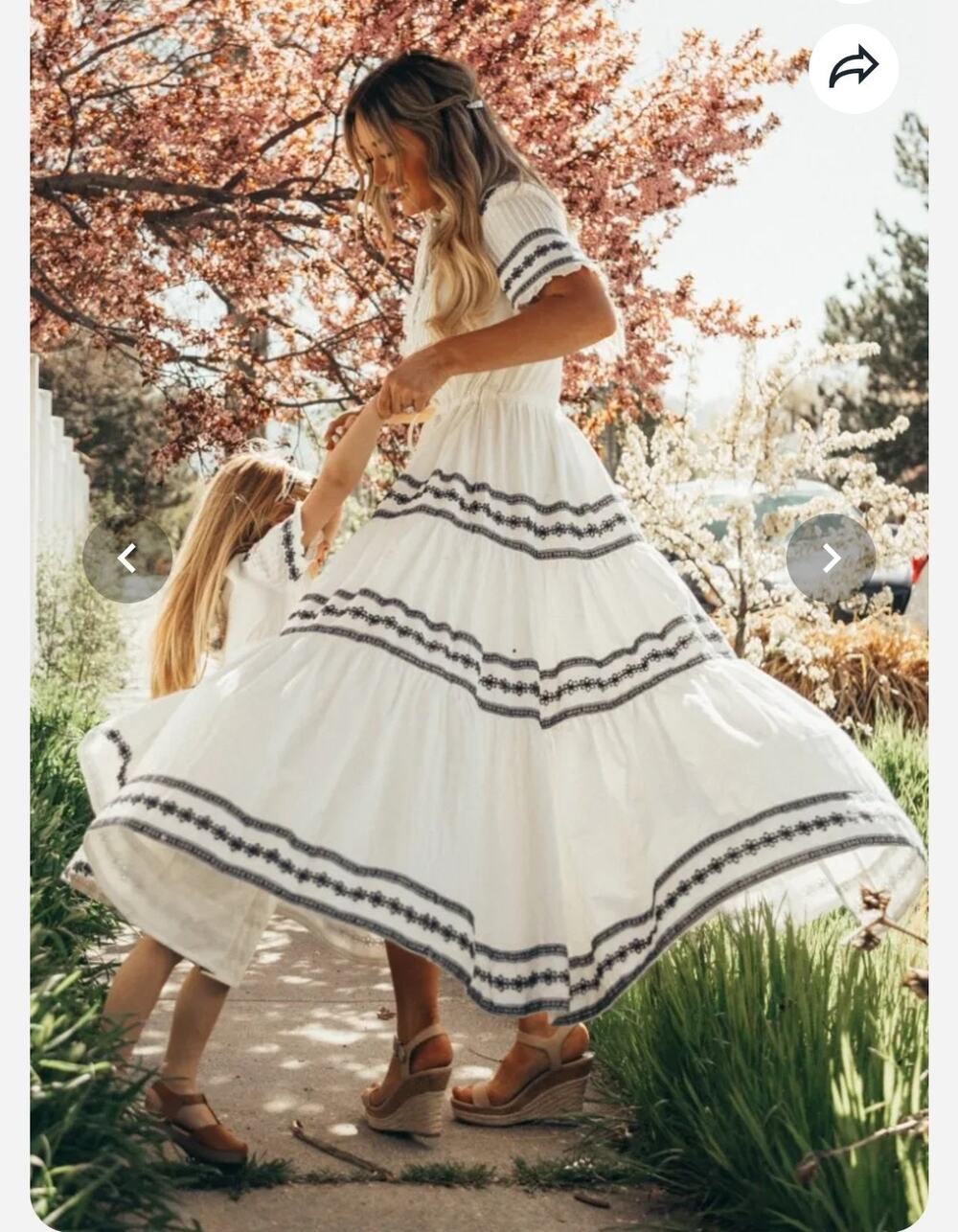 Ivy City White Button Down Tiered Maxi Dress with Pintucks and Navy Trim